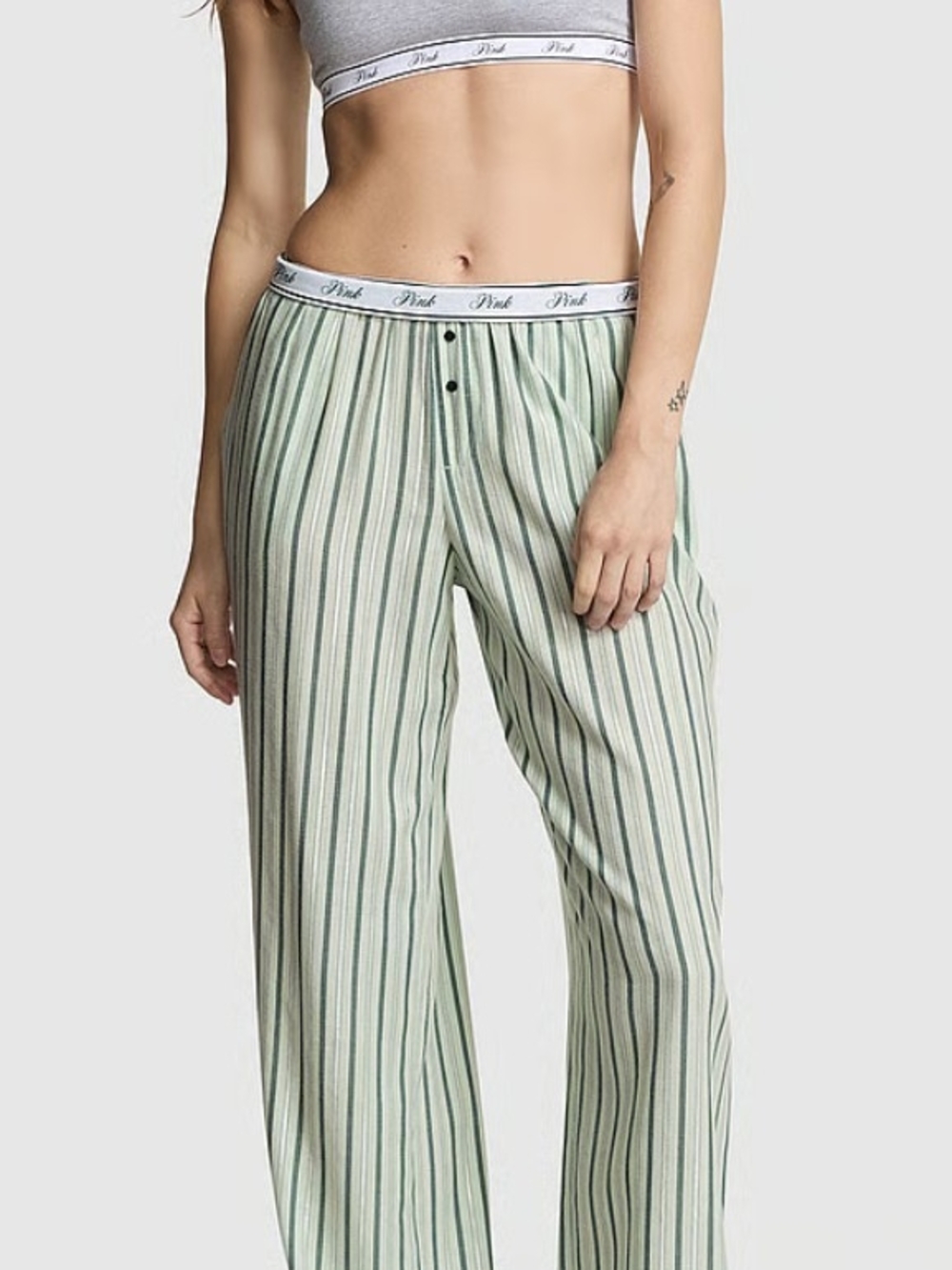 PINK Victoria's Secret Mint and White Striped Wide-Leg Pajama Pants